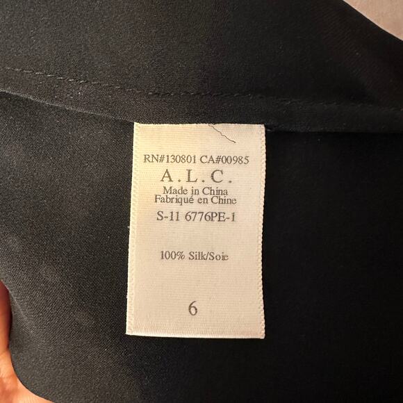 A.L.C. Black 100% Silk White Polka Dot Shift Designer Dress Women's Size 6 - Picture 9 of 9